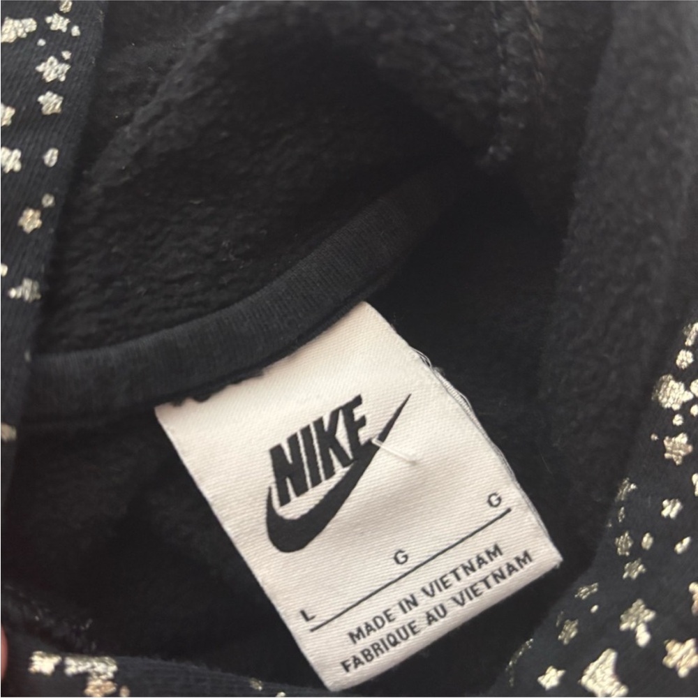 Nike hoodie sportswear fleece Black Metallic Gold Patterned Hoodie Girl’s large - Picture 4 of 4